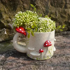 1pc Whimsical Mushroom Cup Resin Plant Pot Sculpture Adorable Flower Planter for Outdoor Garden Decoration