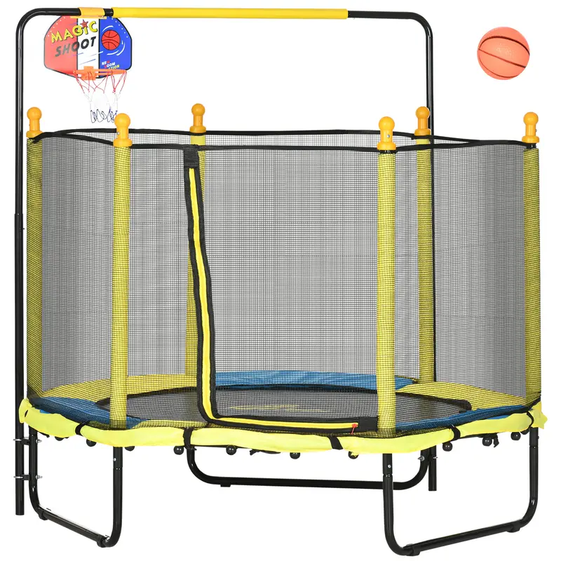 Outsunny Classic Unisex 3-Kid Sports Trampoline, 3-in-1 Child-Friendly Mini Toddler Gear with Polypropylene Safety Enclosure Net, Easy Access, 110 lbs Capacity, 15" Floor Clearance, Portable Indoor-Outdoor Back-to-School Gift