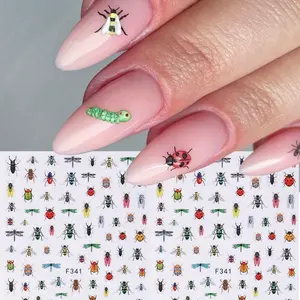 2pcs Insect Nail Art Stickers, Nail Art Sheet, Self-Adhesive Bee, Ladybug, Dragonfly Decals, Vibrant Glossy Plastic, Easy Application, DIY Nail Decor