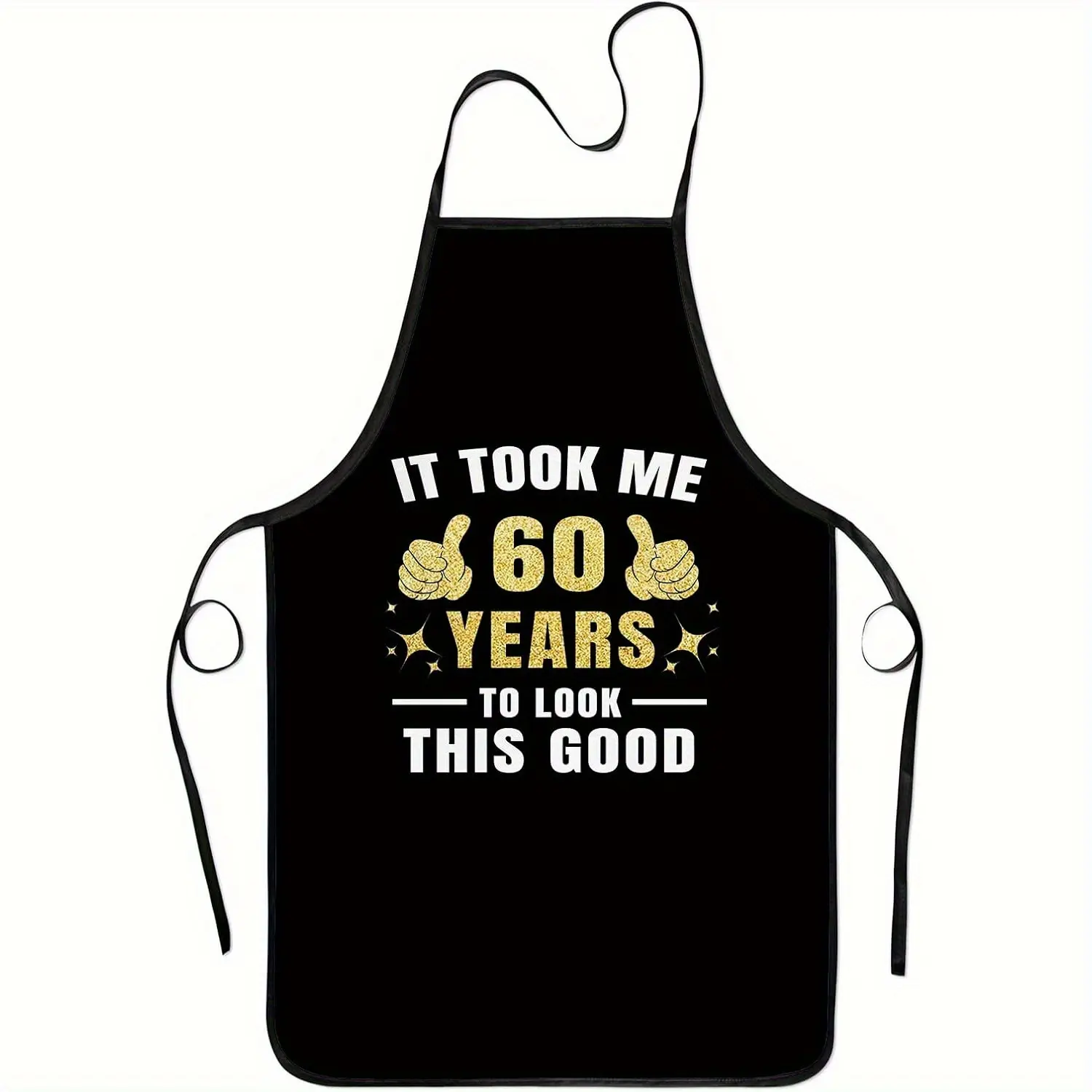 1 Piece 60th Birthday Apron - Creative Baking and Cooking Gift, Neutral "60 Years of Beauty and Longevity" Fun Kitchen Apron, Easy-to-Clean Black with Gold Accents