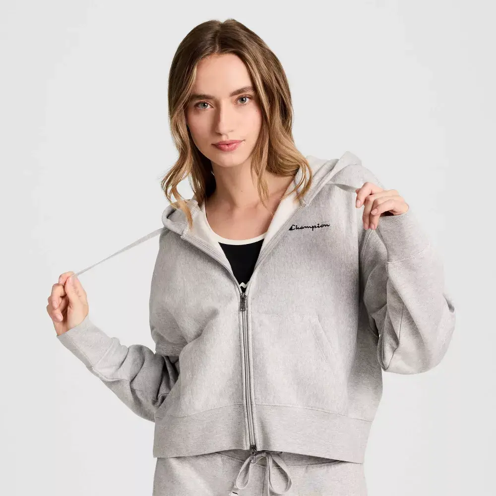 Champion Women's Cropped Fleece Zip-Up Sweatshirt - Heather Gray XS