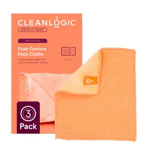 Cleanlogic Sensitive Skin Dual-Texture Face Cloths – Makeup Remover & Exfoliating Washcloth (3 Pack, Assorted Colors)