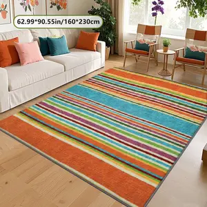 Velvet Soft Comfort Vintage Striped Pattern Print Rug, Decorative Area Rug, Home Decor Carpet, Living Room Large Mat, Sofa Pad, Bedroom Bedside Blanket