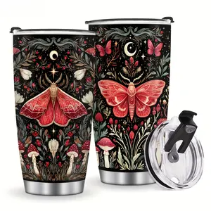 20oz Mushroom and Butterfly Tumbler with Lid - Stainless Steel Insulated Coffee Mug, Keeps Drinks Hot/Cold, Gift for Women, Girls, Mushroom Enthusiasts