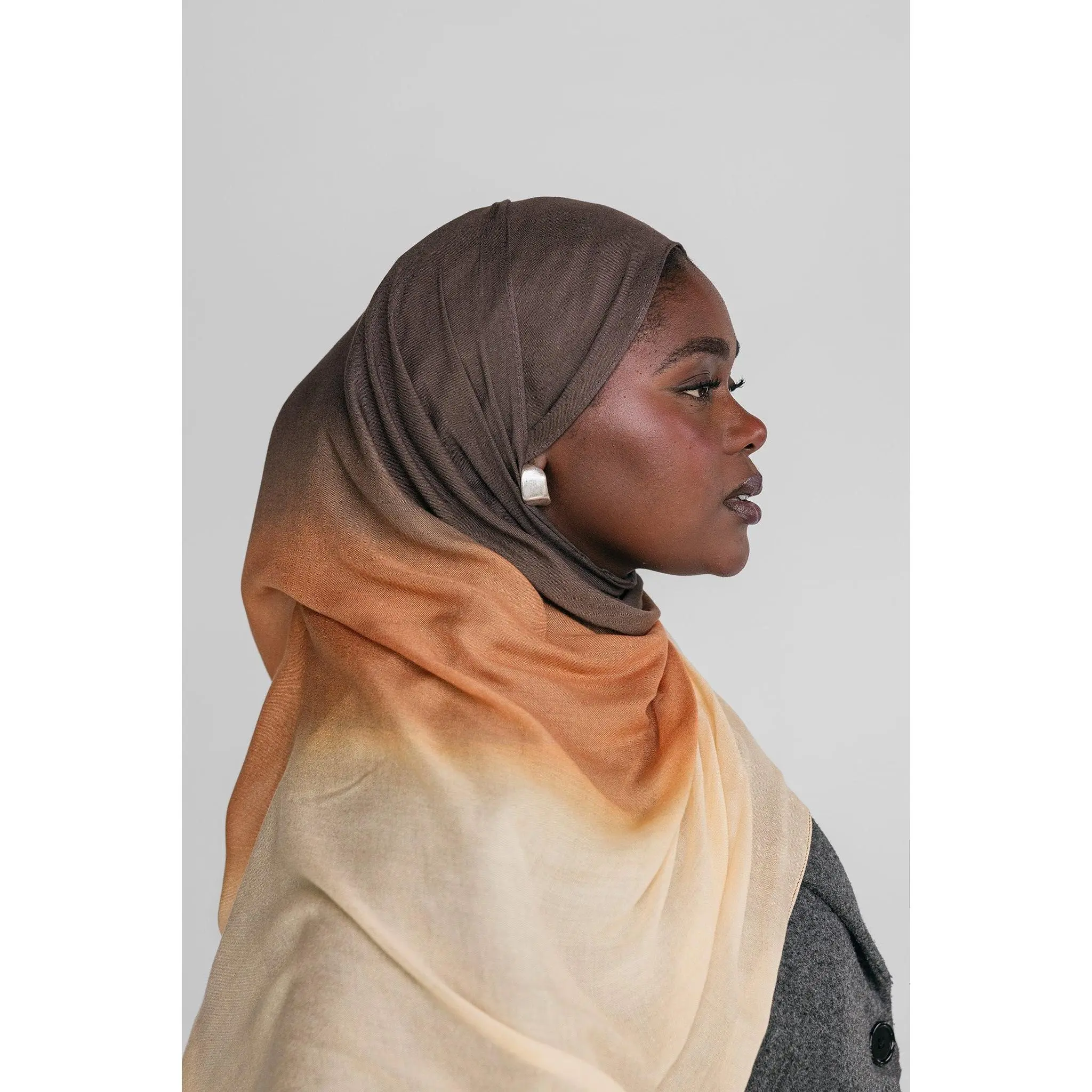 VELA Modal Fabric Square Hijab - Ombre Dusk Dual-Tone Gradient Hand-Dyed Rust Head Scarf, Hand Wash Only