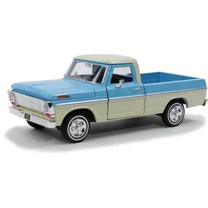 Motormax 1:24 1969 Ford F-100 Pickup Truck 2 Tone Light Blue & White Diecast Model Car