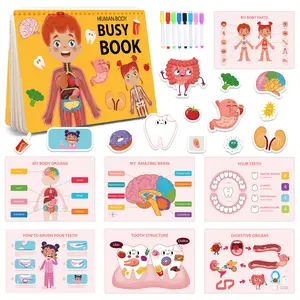 Busy Book Gift Set, Toddler Busy Book, Body Structure Learning Theme, Preschool Cognitive Early Education Toy, Reusable Sticker Books for Kids