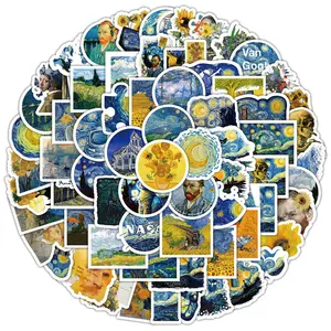 100PCS Van Gogh Sunflower Oil Painting Waterproof DIY Decorative Stickers for Bicycle Hand Account Pencil Case Decals LanLanStickersWorld