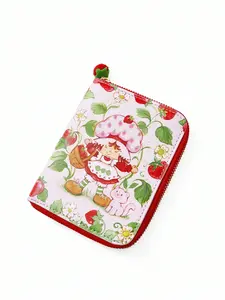 Strawberry Shortcake 1pc Cute Cartoon Figure Graphic Zipper PU Leather Short Wallet Accordion Interior Card Slots Suitable For Teenagers Women Strawberry Cat Floral Plant Designs