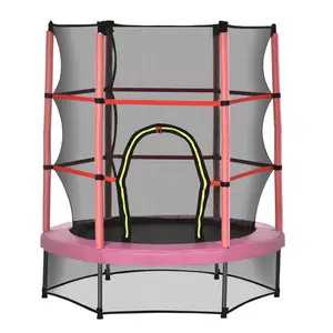 5FT Trampoline with Enclosure Net – Pink. Springless Bungee Design. Enclosure Net + PVC Covered Posts. U-Shaped Zippered Door. 99 lbs Cap. ASTM & CPSIA