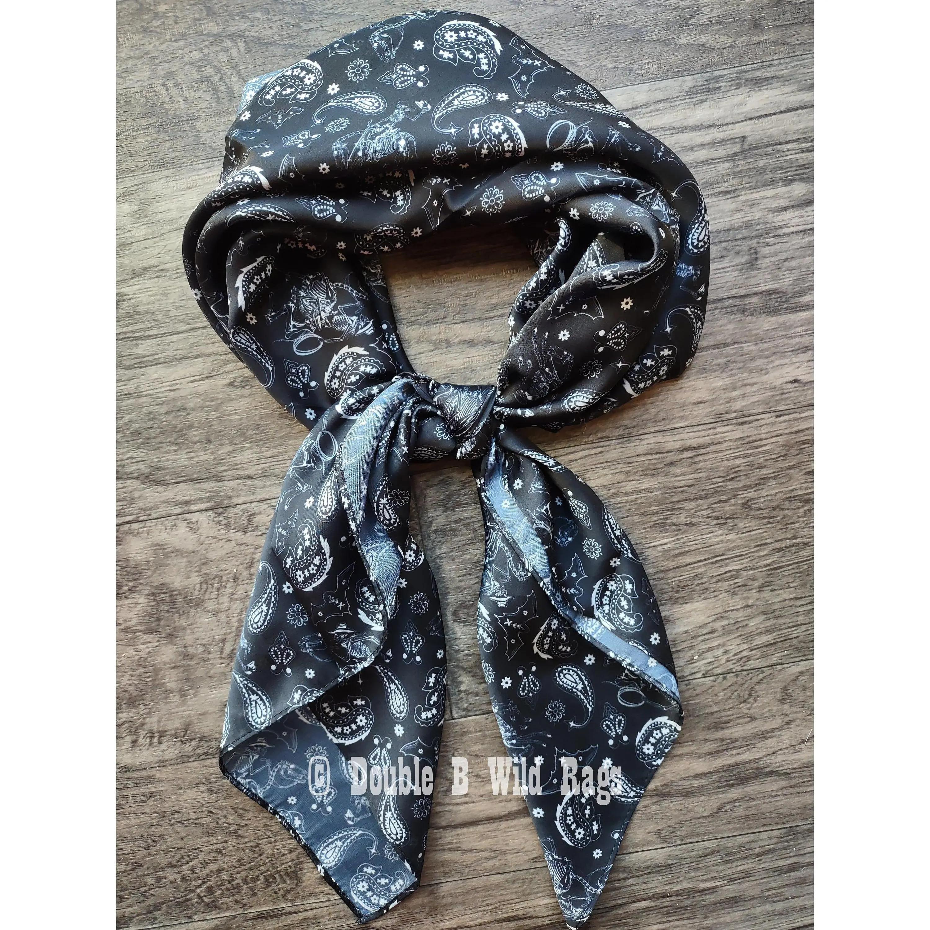 Halloween Wild Rag Cowboy Killer Skeleton with Bats and Paisley Cowboy Western Neck Scarf Bandanna by Double B Wild Rags