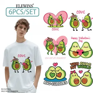 Avocado Valentine's Day Foil DTF Transfer 6 Sheets Iron on for Tshirt Hoodie Jeans Backpack Pillow Machine Washable DIY Craft Gift Women Men