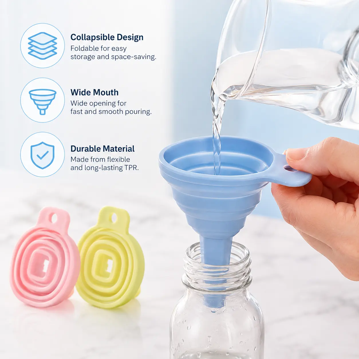 1 Count Retractable TPR Funnel, Collapsible Design With Hanging Hole For Home Kitchen Liquid Condiment Transfer
