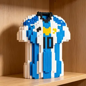 2026 Global Soccer Theme Micro Building Blocks - Iconic Blue & White #10 Jersey 3D Puzzle - Legendary Fan Desk Decor & STEM Toy Gift for Kids & Adults