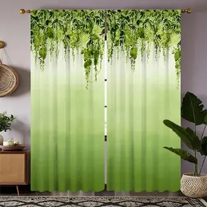 2-piece set. Fresh green plant gradient. Printed semi-transparent curtains, hung by poles. Suitable for living room, bedroom and home decoration. 100% polyester material. Easy to clean.