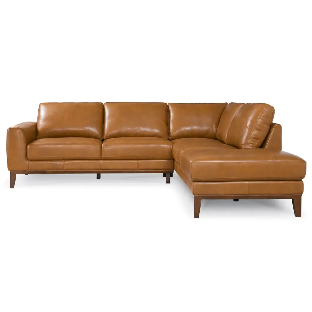 Mayfair Cognac Genuine Leather Right Armrest L-Shaped Half Corner Sofa Sectional Couch - Modern Upholstered Midcentury Sofa with Deep Cushions for Indoor Living Spaces, Modern Upholstered Sofa, L Shaped Sofas