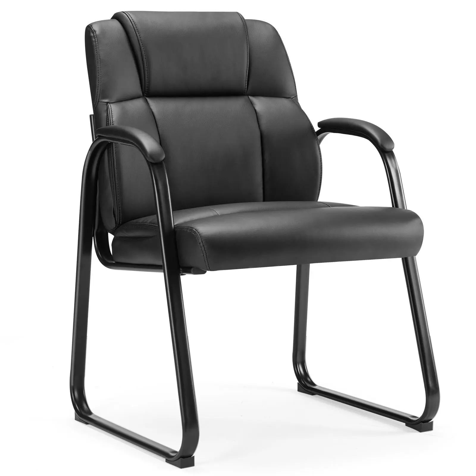 Big & Tall PU Leather Guest Office Chair, Sturdy Sled Base Waiting Room Chair with Padded Armrests & High-Back Cushioned Seat, Ergonomic Mid-Back Conference Room Side Chair, Comfortable Heavy-Duty Reception Chair Ideal for Lobby, Home Office