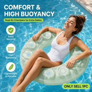 Dual-Air Chamber Inflatable Swim Ring for Adults, Thickened Anti-Tip Pool Float, Independent Double Bladders, High Buoyancy Transparent Floating Hammock, Portable Summer Lounger,Safe and Comfortable Water Relaxation, for Swimming Pool, Beach and Lake