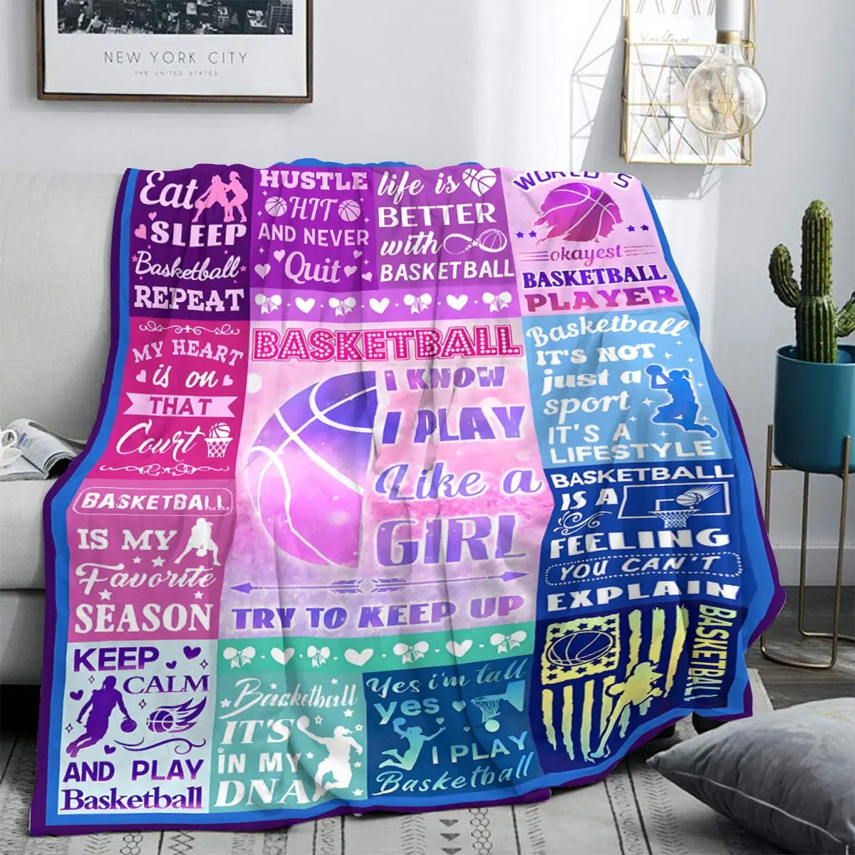 Basketball Blanket Gifts for Girls, Women, Flannel Basketball Items, Throw Blankets, Basketball Accessories for Girls, Adult Team, Lover Gifts, Soft Warm Blanket