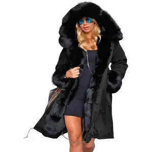 Womens Hooded Faux Fur Lined Warm Coats Parkas Anoraks Outwear Winter Long Jackets