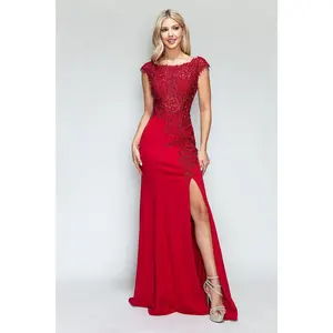 Crystal Bead Embroidery Cap Sleeve Formal Dress
