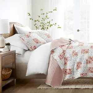 Scrolled Patchwork Reversible Quilted Coverlet Set