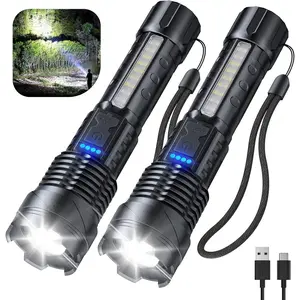 Flashlight High Lumens Rechargeable 2 Pack, 90000 Lumen Super Bright Led Flashlights with 7 Light Modes, IPX6 ,  Handheld Flash Light for Camping