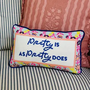 Pretty Is Needlepoint Pillow