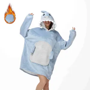 Shark Hooded Wearable Blanket for Adults – Ultra Soft Plush Oversized Pajama Hoodie, Cozy Fleece Sleepwear for Winter, Cute Cartoon Loungewear Gift