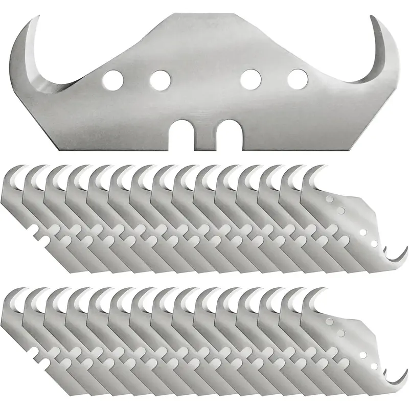 30PCS Utility Hook Blades, SK5 Carbon Steel Super Big Hook Trimming Blades, Safety Horn Knife Blade for Wallpaper, Cutting Carpets, Roofing, Industry Materials