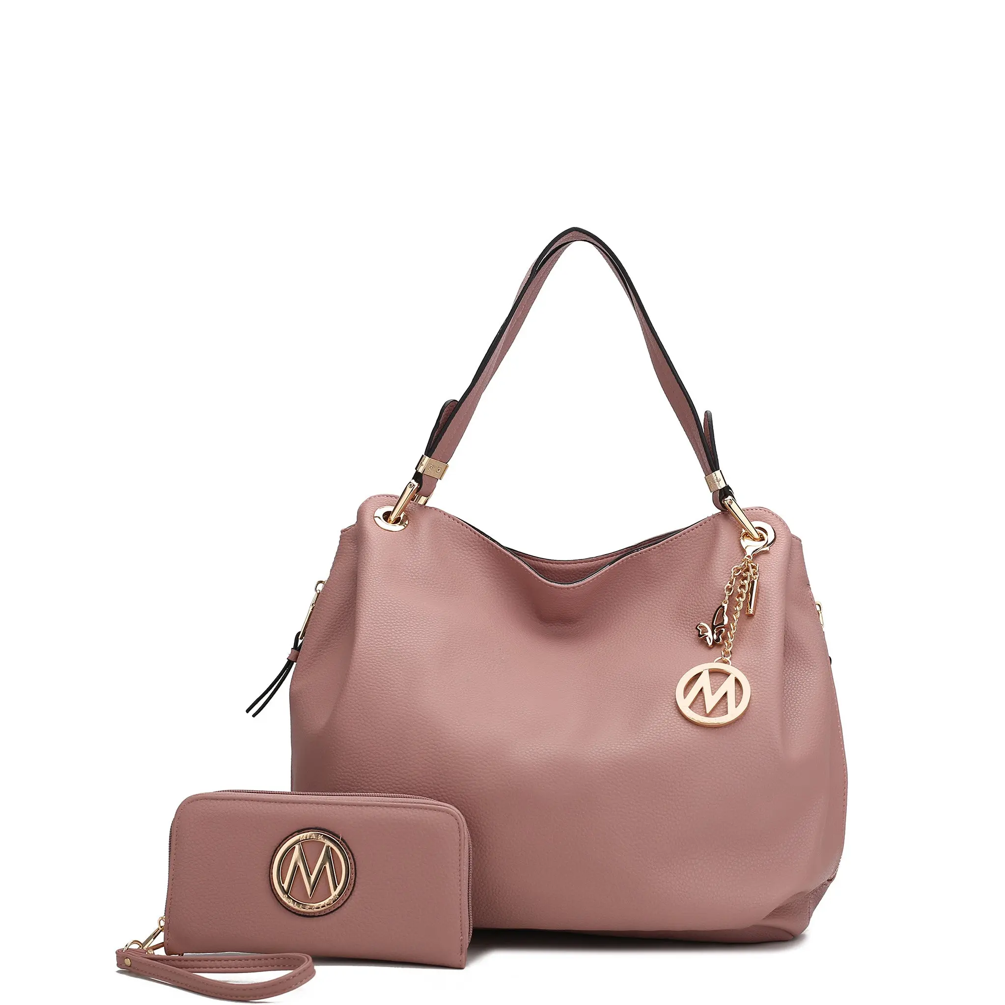 MKF Collection Fabienne Hobo Bag and Wallet Set with Versatile Design and Functional Accessories Ladies Purse Pink Tote Mom