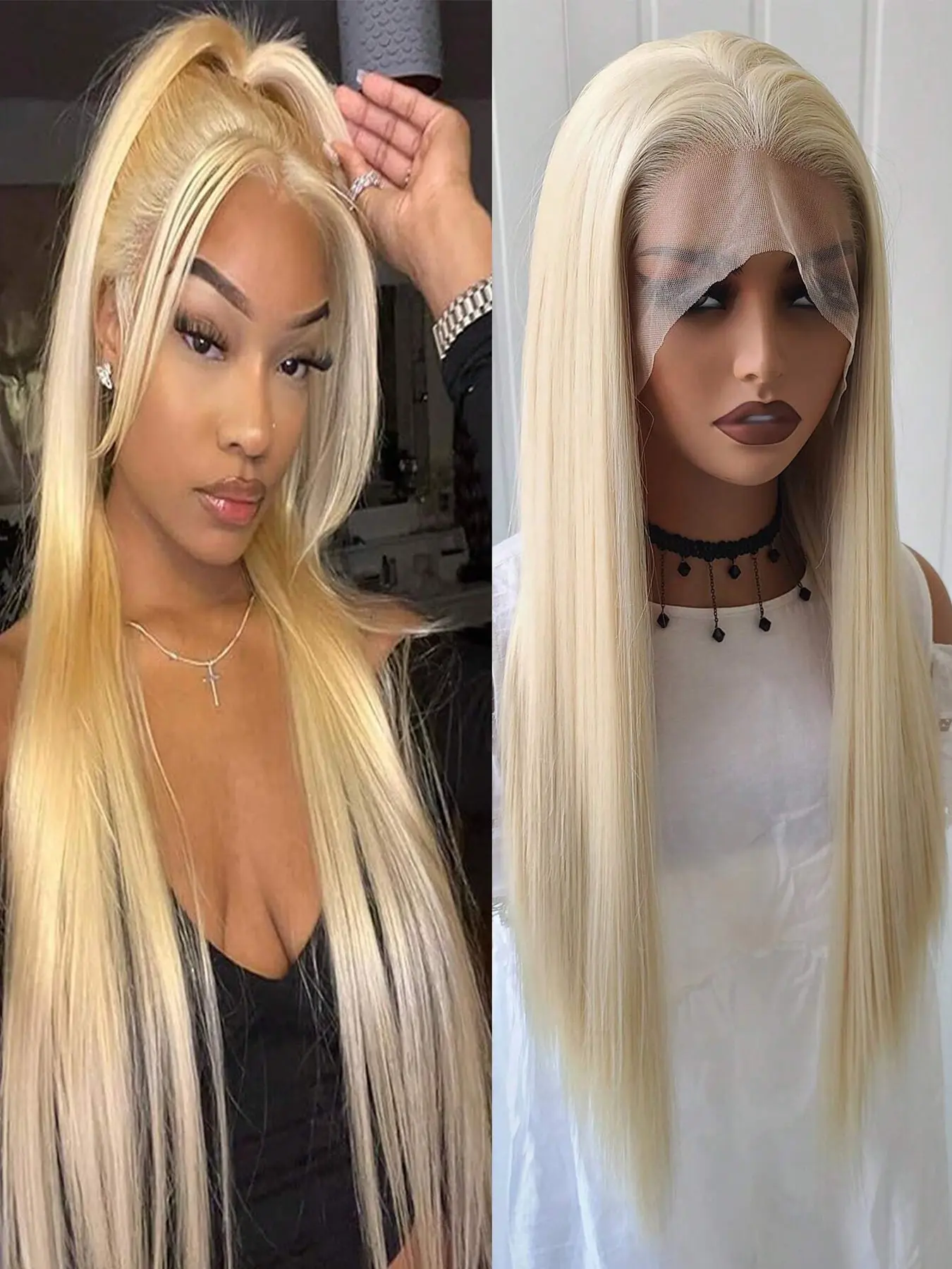 28 Inch 613 Blonde Synthetic Wig, Artificial Wig, Long Natural Straight Wigs Lace Frontal, Heat Resistant Fiber, Gorgeous Fluffy Wigs Without Bangs, Suitable for Daily Use, Cosplay, Anime or Costume Party, Halloween, Christmas
