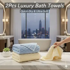 Unisex 2-Piece Honeycomb Waffle Weave Bathroom Towel Set - Super Soft, Quick-Dry, Highly Absorbent, Lightweight 80% Polyester 20% Nylon Microfiber Mix - Essential for Home, Travel