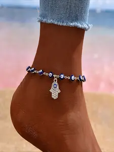 A Vintage Ankle Chain with a Demon Eye Pendant And Hand Design Anklets