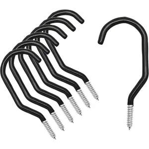 6 count Black Heavy Duty  Storage Hooks  Wall Mounted Hooks Large Screw Hooks for Wall,Ceiling