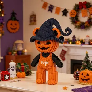 Cute Pumpkin Monster Building Block Toy, 36cm/14.17inch 3D Puzzle Set, Assembly Toy, Home Decor, Creative Gift for Kids & Adults