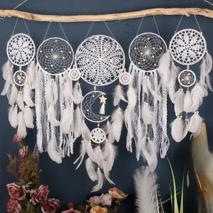5 Piece Handmade Dreamcatcher Feather Wall Hanging Set, Multi-Functional Home and Sofa Decor, Fashionable Wind Chime, Wedding Room Decoration, Hangable