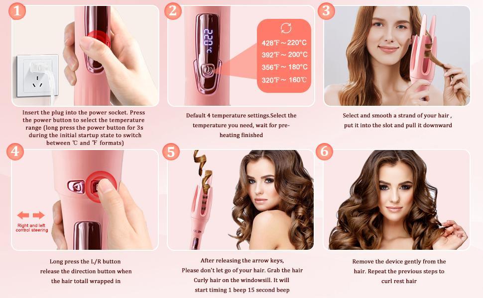 Air T3 Automatic Hair Curler - Heated Curler Beauty Product, 4 Temperature Settings, Dual Voltage Rotating Design, 1.25in Fast Heating, Auto Shut-Off, Suitable for Professional Curly Hair Styling for Bouncy & Easy Curls, Bouncy Curls, Perfect Curls, Autom