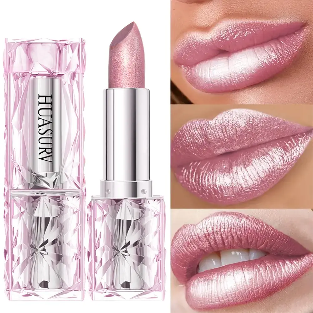 Huasurv Shiny Lipstick, Shimmer Lipstick, Mermaid Pearl Velvet Lipstick, Hydrating Glitter Lipstick, Moisturizing Hydrating Long-Lasting, Perfect Gift, Cosmetic Products