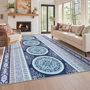 GARVEE Vintage Boho Area Rug Large 9x12 Washable Rugs Traditioanl Throw Carpet Stain Resistant Throw Carpet With Non-Slip Backing For Bedroom Nursery Apartment Living Room,Blue