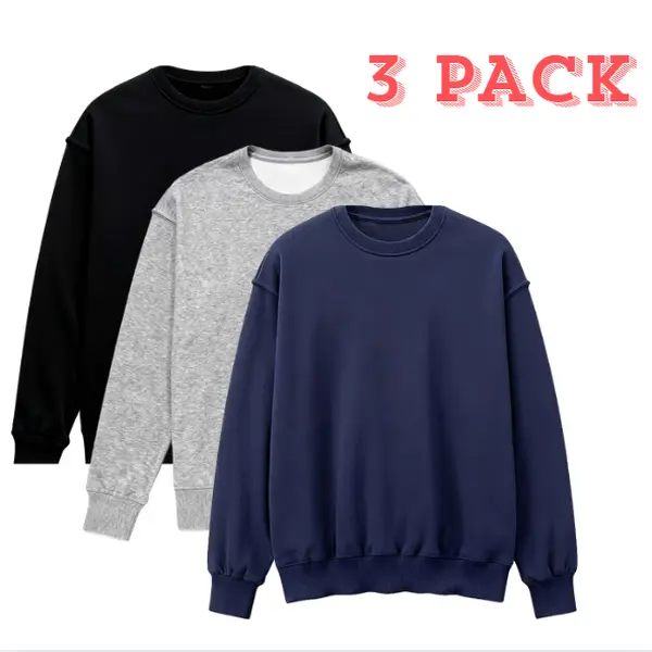 3 Pack Unisex Solid Color Fleece Sweatshirts, Lightweight Warm Crew Neck Pullover Tops, Casual Long Sleeve Sweatshirts for Men and Women, Soft Basic Fall Layering Outfit, Everyday Streetwear and Daily Wear