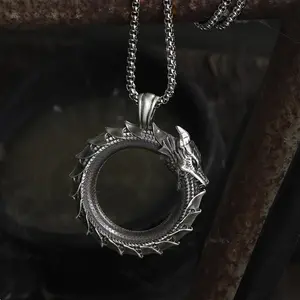 GTHIC Self-Devourer Stainless Steel Ouroboros Necklace for Men Daily Wear Fashion Accessory