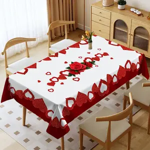 Mother's Day Tablecloth, Rose Heart Design, Indoor & Outdoor Use, Kitchen Dining Room Decor, Christmas New Year Holiday Party Wedding