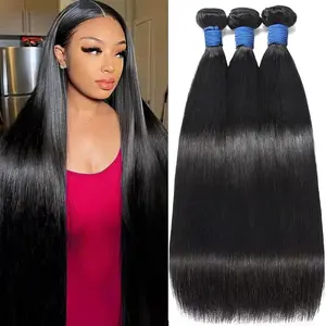 Odbe Hair 30Inch Natural Black Straight Wave 12A Brazilian Virgin Human Hair Bundles Double Weft 3/4 Bundles Quick Weave Traditional Sew In Extensions Hair