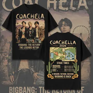 Vintage BIGBANG Coachella 2026 T-Shirt - G-Dragon Taeyang Daesung Reunion Concert Merch - Oversized Graphic Tee for Kpop Fans