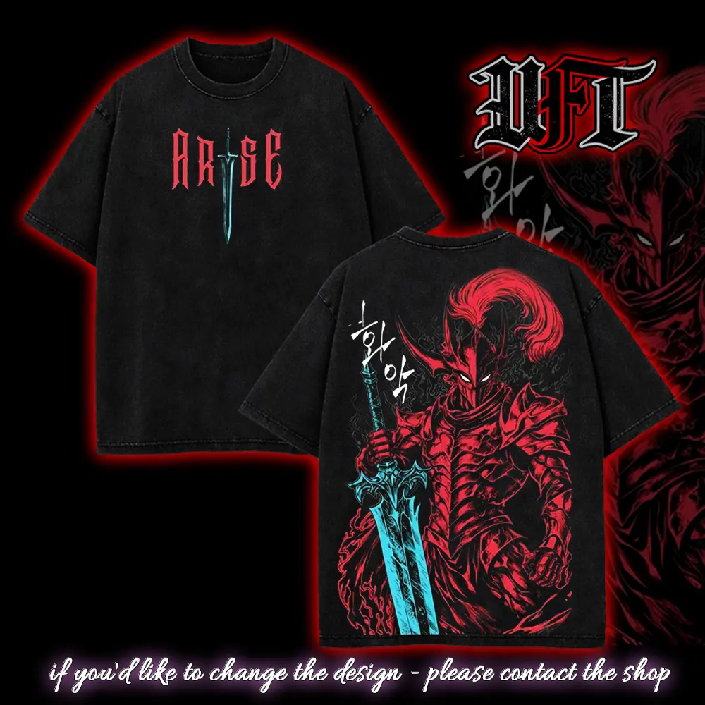 Arise Solo Leveling Igris Blood Red Commander v2 general shadow Ashborn monarch Anime Manga 2 sided Washed T-shirt Soft Menswear graphic tee hoodie sweatshirt tank top