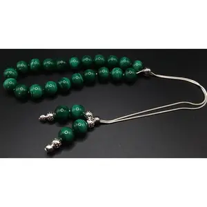Malachite on Sterling Silver Komboloi - Greek Worry Beads
