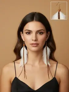 The Kezia – Brown White Grizzly Feather Earrings 8 Inch | Long Statement Feather Earrings | Boho Earrings