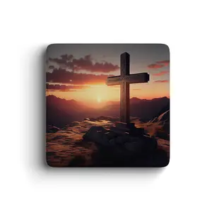 Faith on the Horizon Sunset Cross Magnet, Christian Décor with Scenic Mountain View