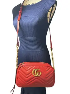 Pre-owned GUCCI Leather Crossbody Bags Double G GG Marmont Camera Bag Small